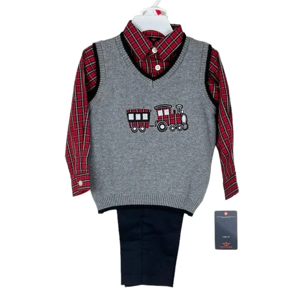 NEW Dockers Plaid Train 3-Piece Set 24 Months Formal Holiday